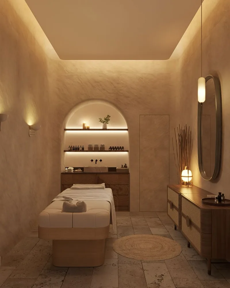 Cabine de soin d'un institut de beauté, éclairage doux
